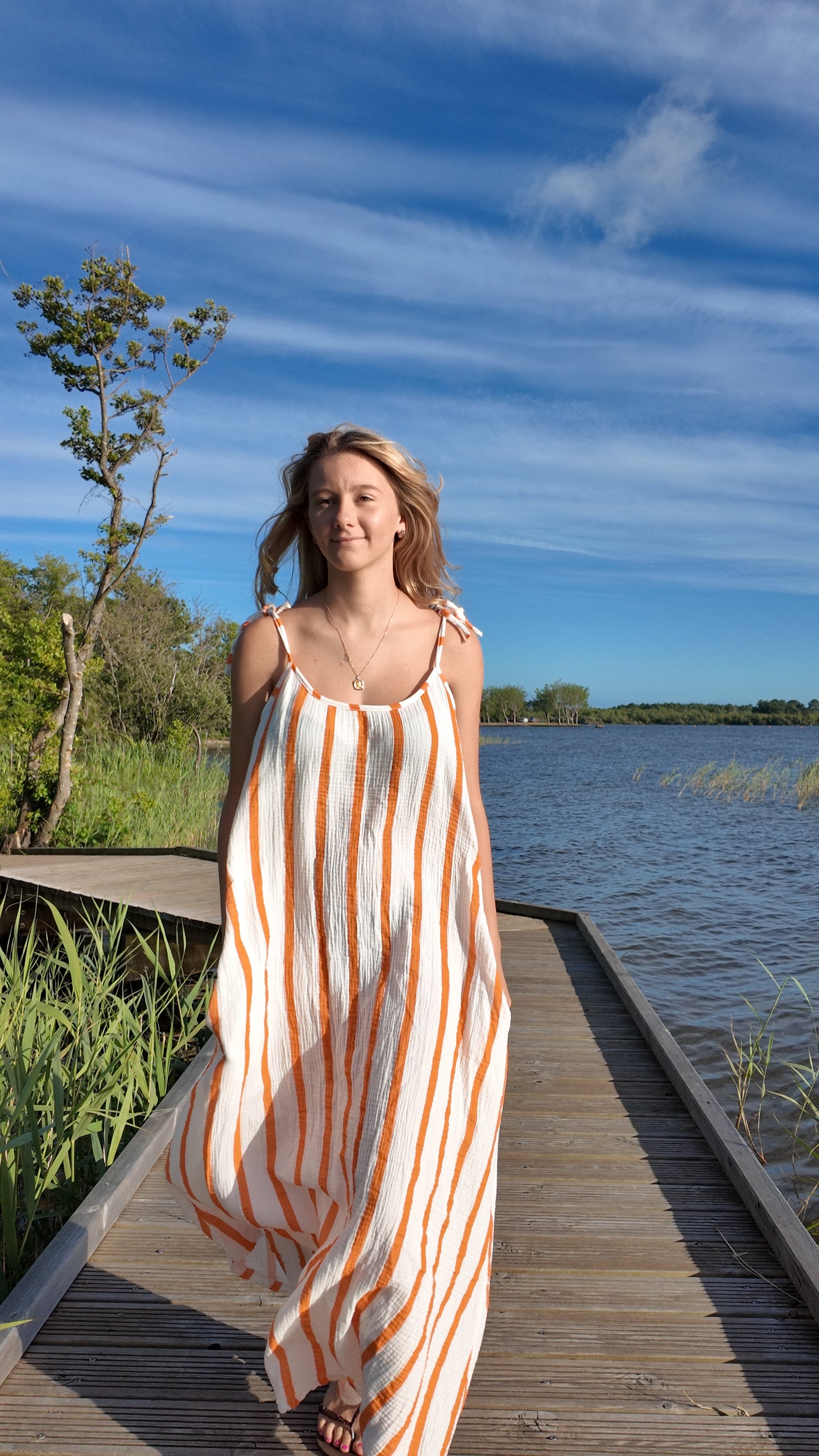 Robe longue à rayures orange