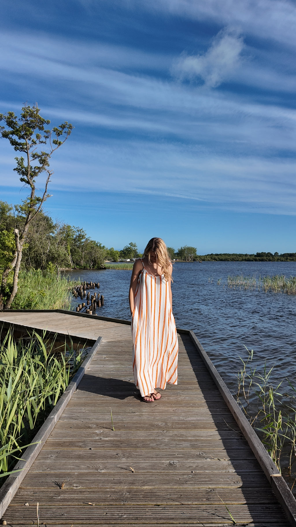 Robe longue à rayures orange