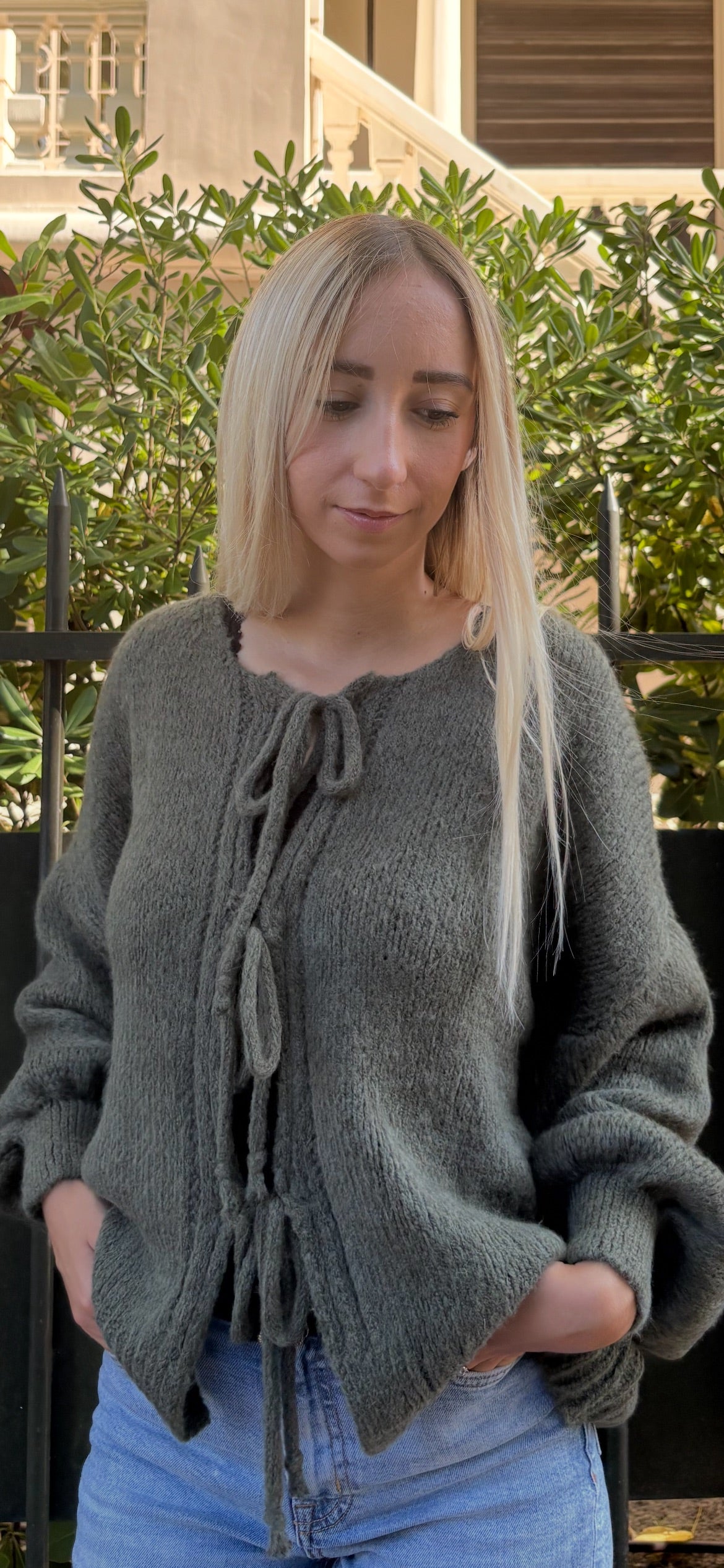 Cardigan à noeuds Laurine kaki